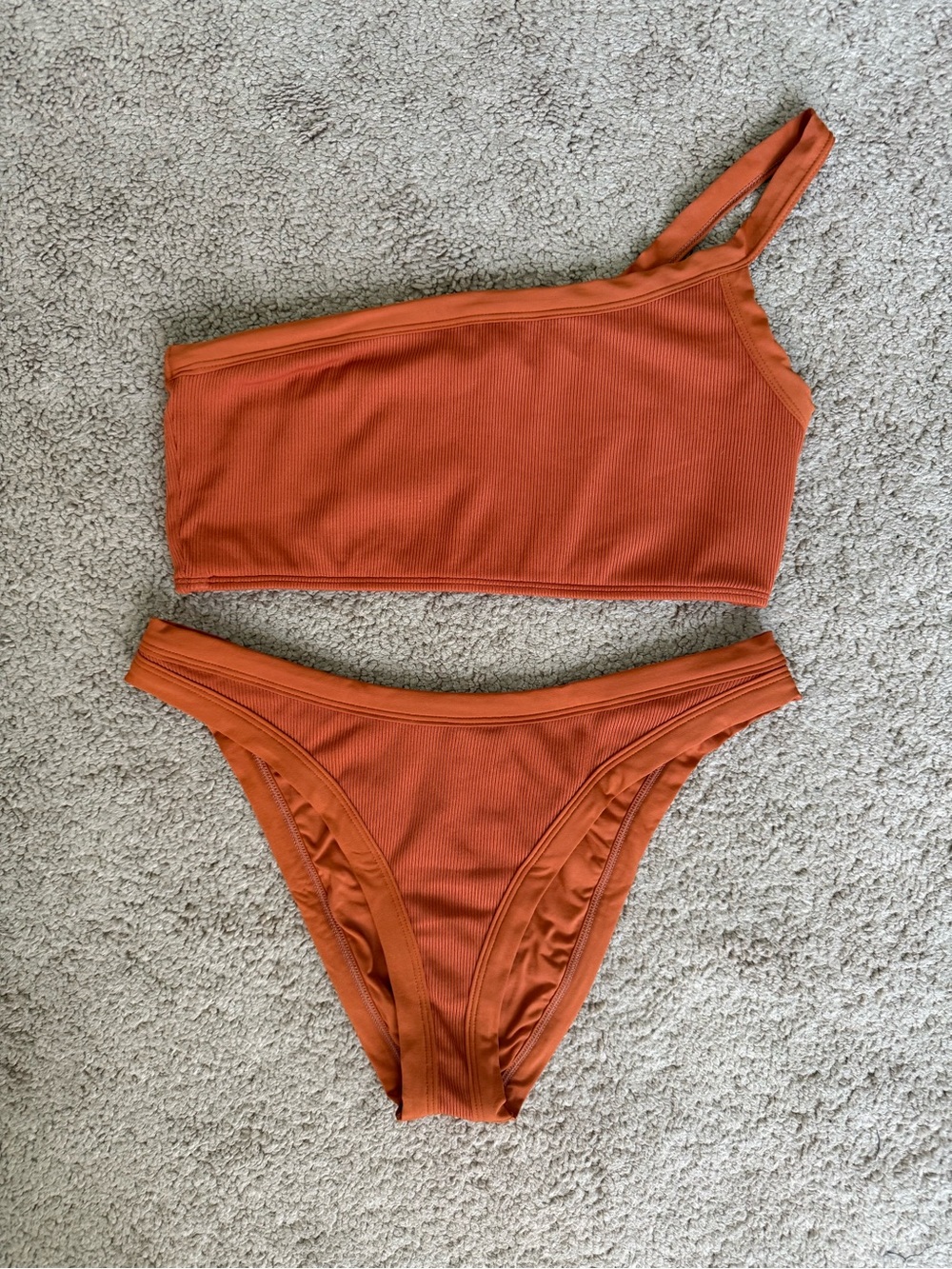 l*space One-Shoulder Rust Orange Ribbed Bikini Set